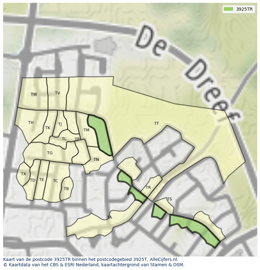 Afbeelding van het postcodegebied 3925 TR op de kaart.