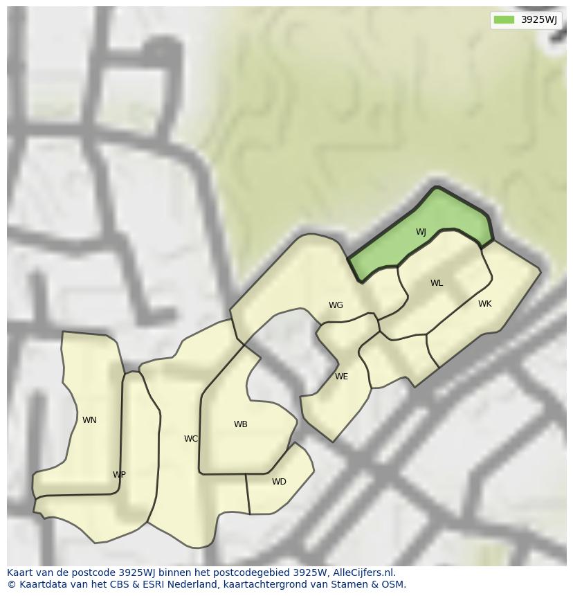 Afbeelding van het postcodegebied 3925 WJ op de kaart.