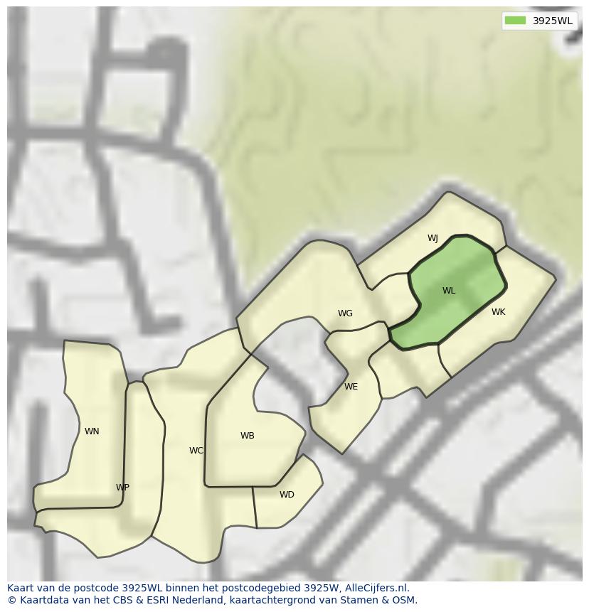 Afbeelding van het postcodegebied 3925 WL op de kaart.