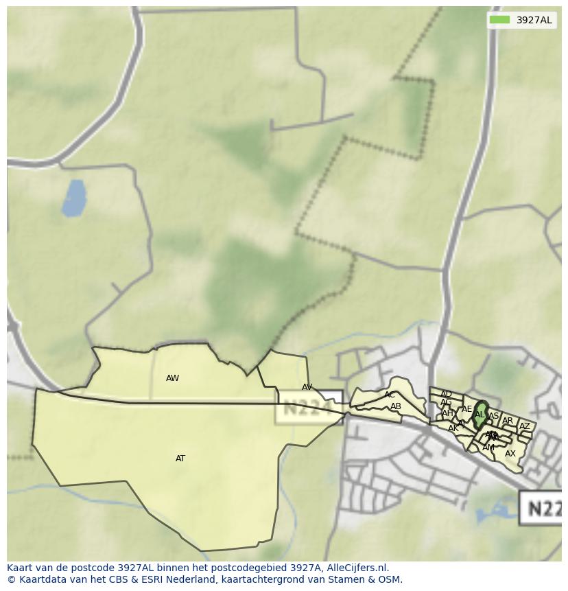 Afbeelding van het postcodegebied 3927 AL op de kaart.
