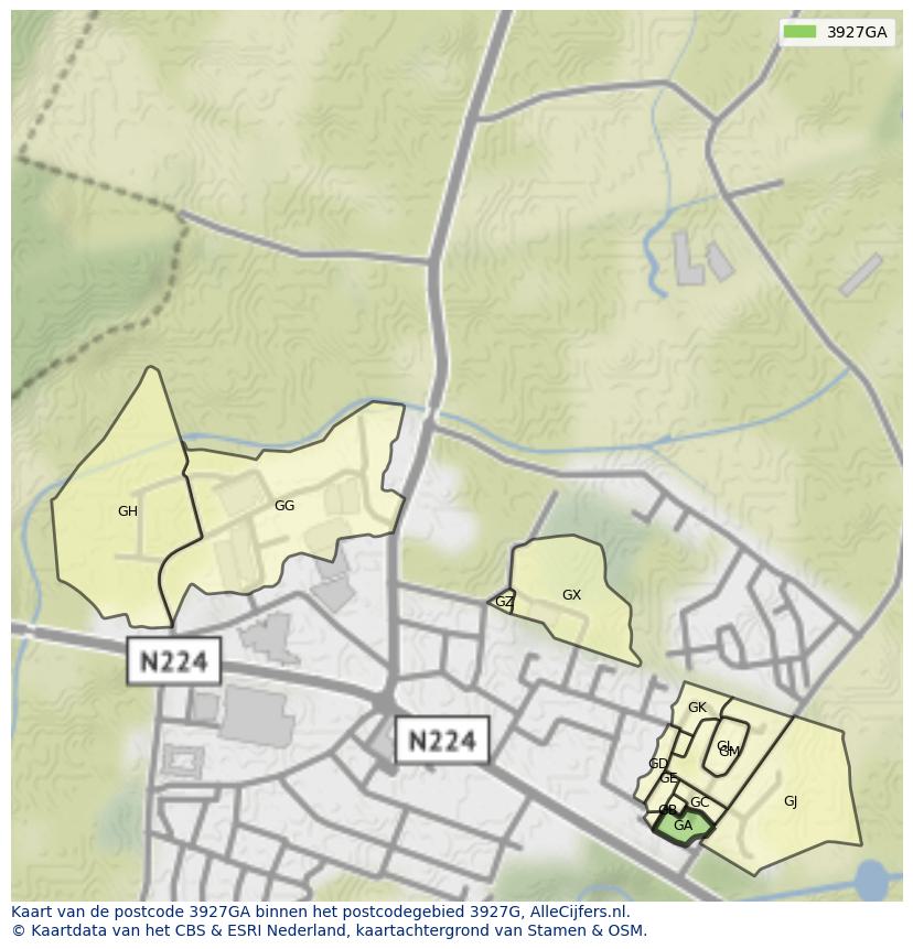 Afbeelding van het postcodegebied 3927 GA op de kaart.