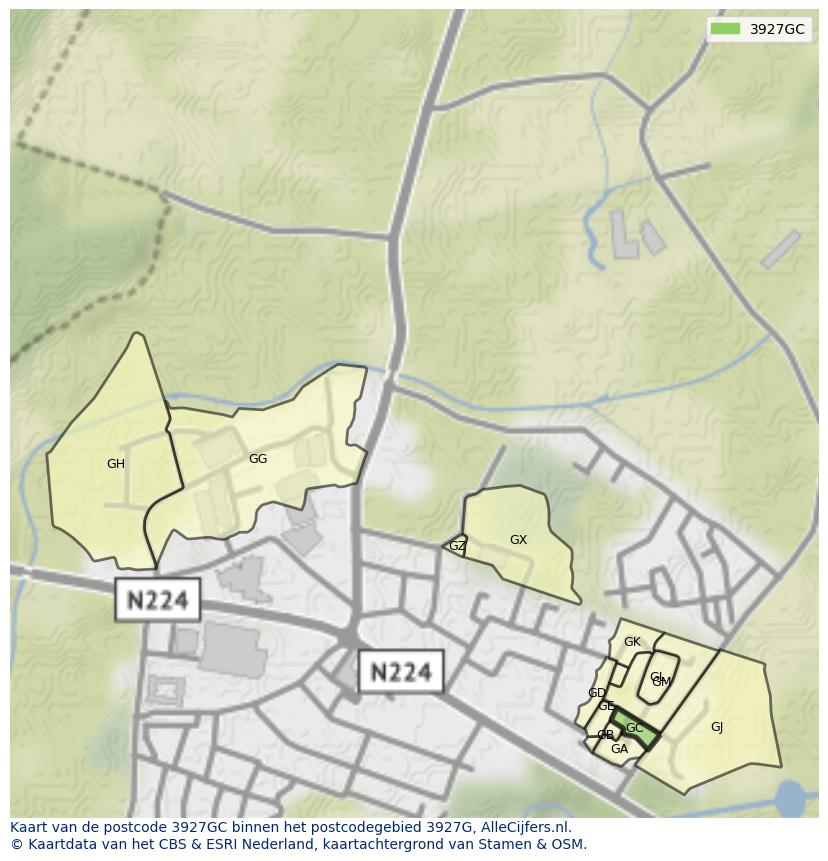 Afbeelding van het postcodegebied 3927 GC op de kaart.