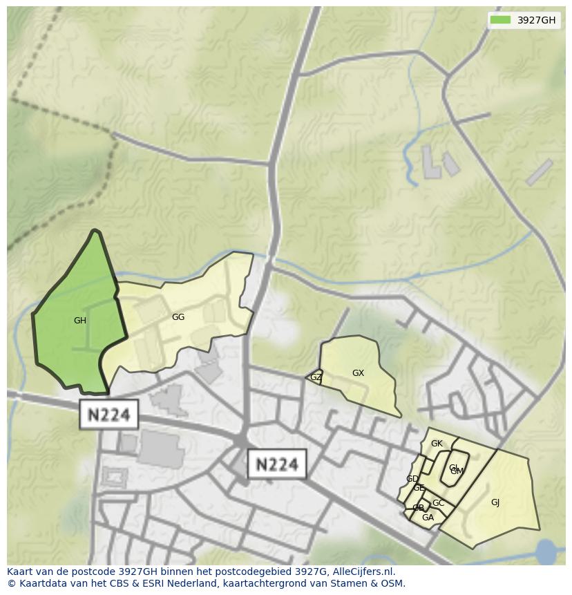 Afbeelding van het postcodegebied 3927 GH op de kaart.