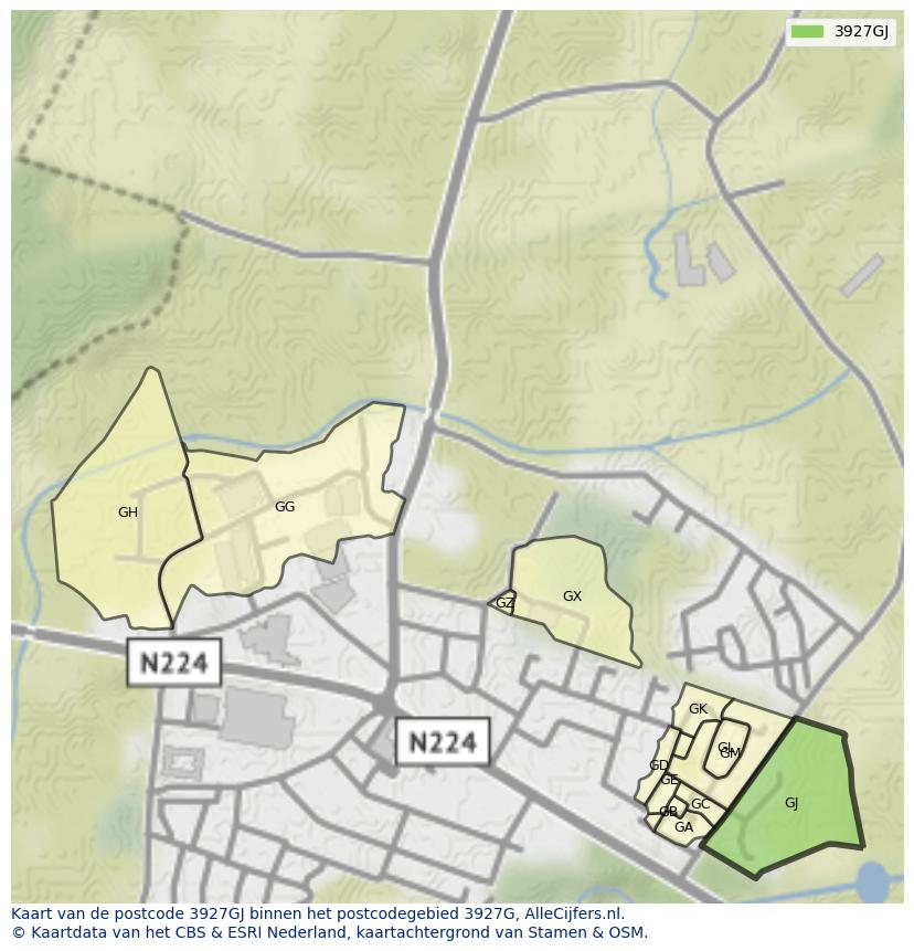 Afbeelding van het postcodegebied 3927 GJ op de kaart.