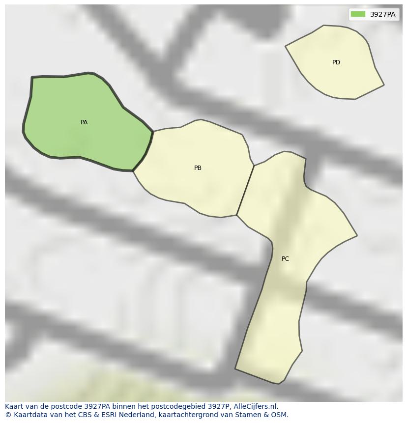 Afbeelding van het postcodegebied 3927 PA op de kaart.