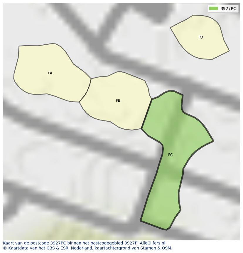 Afbeelding van het postcodegebied 3927 PC op de kaart.
