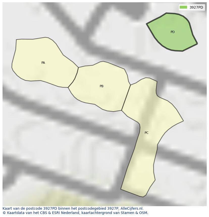 Afbeelding van het postcodegebied 3927 PD op de kaart.