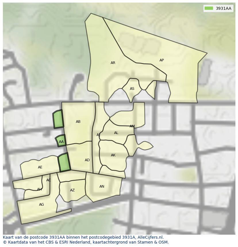 Afbeelding van het postcodegebied 3931 AA op de kaart.