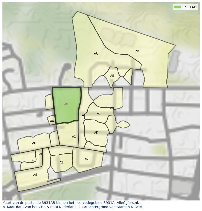 Afbeelding van het postcodegebied 3931 AB op de kaart.