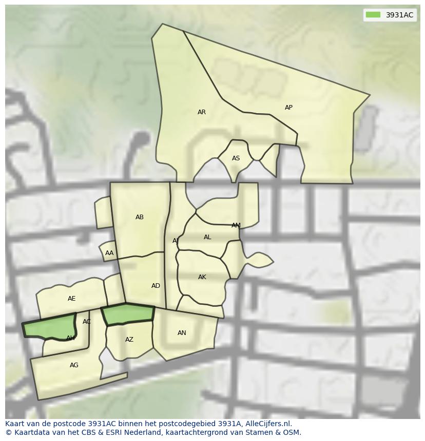 Afbeelding van het postcodegebied 3931 AC op de kaart.