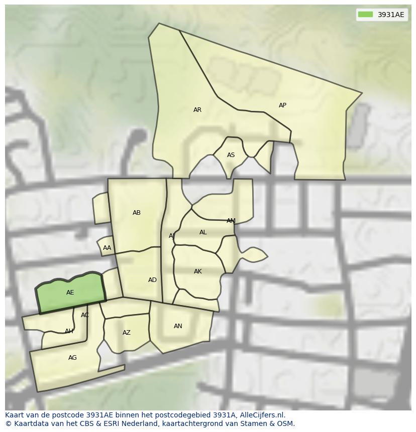 Afbeelding van het postcodegebied 3931 AE op de kaart.
