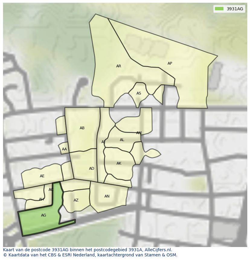 Afbeelding van het postcodegebied 3931 AG op de kaart.