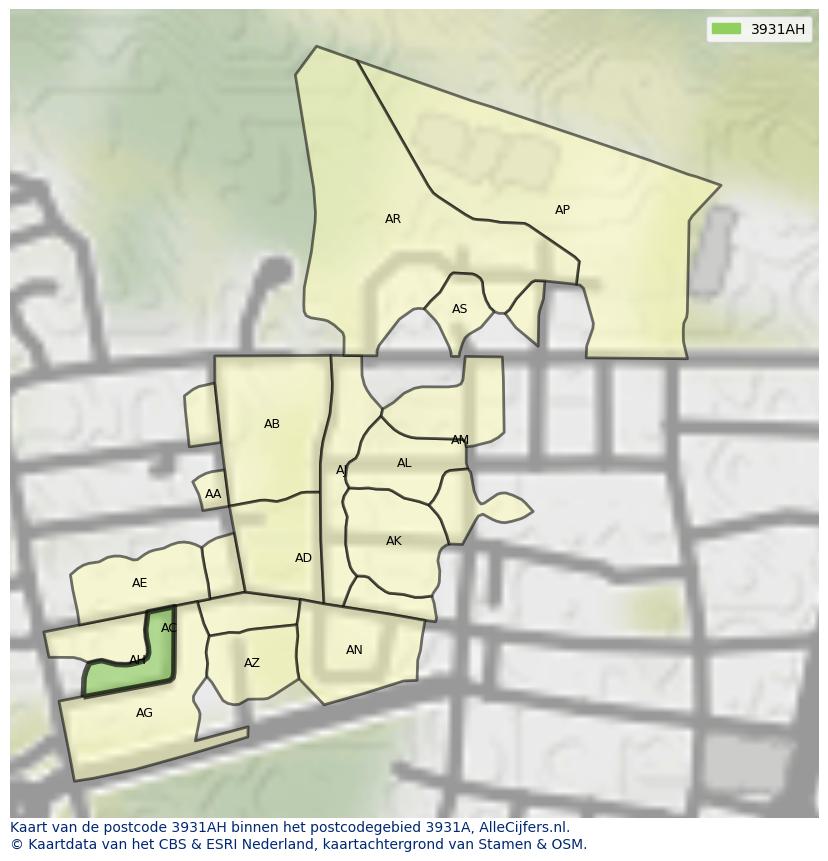 Afbeelding van het postcodegebied 3931 AH op de kaart.