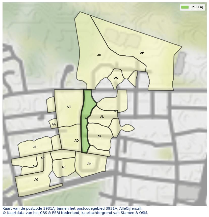 Afbeelding van het postcodegebied 3931 AJ op de kaart.
