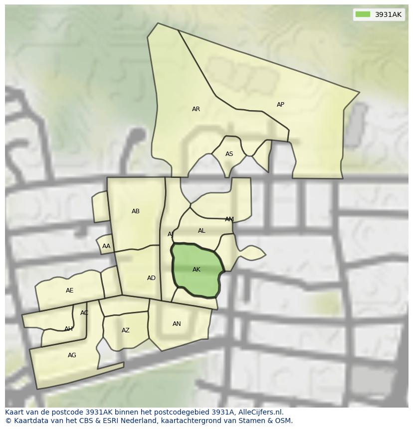 Afbeelding van het postcodegebied 3931 AK op de kaart.
