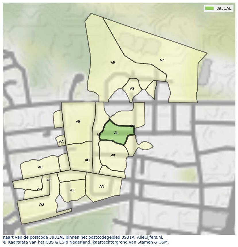 Afbeelding van het postcodegebied 3931 AL op de kaart.