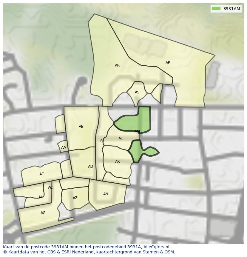 Afbeelding van het postcodegebied 3931 AM op de kaart.
