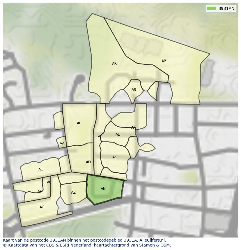 Afbeelding van het postcodegebied 3931 AN op de kaart.