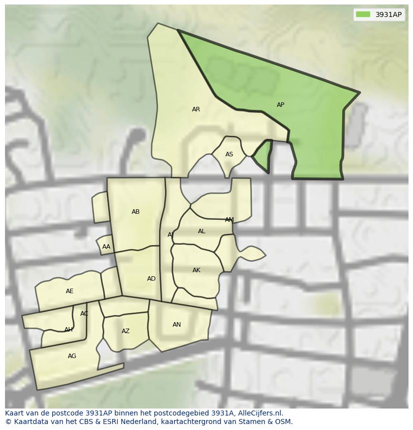 Afbeelding van het postcodegebied 3931 AP op de kaart.