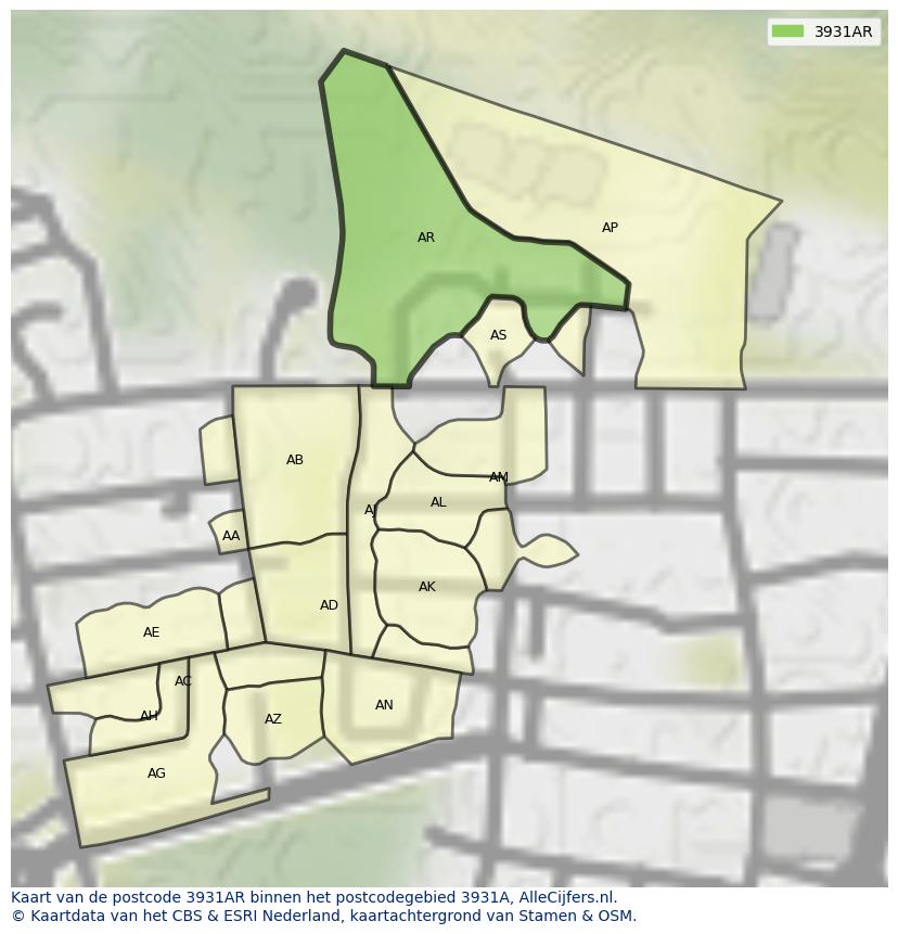 Afbeelding van het postcodegebied 3931 AR op de kaart.