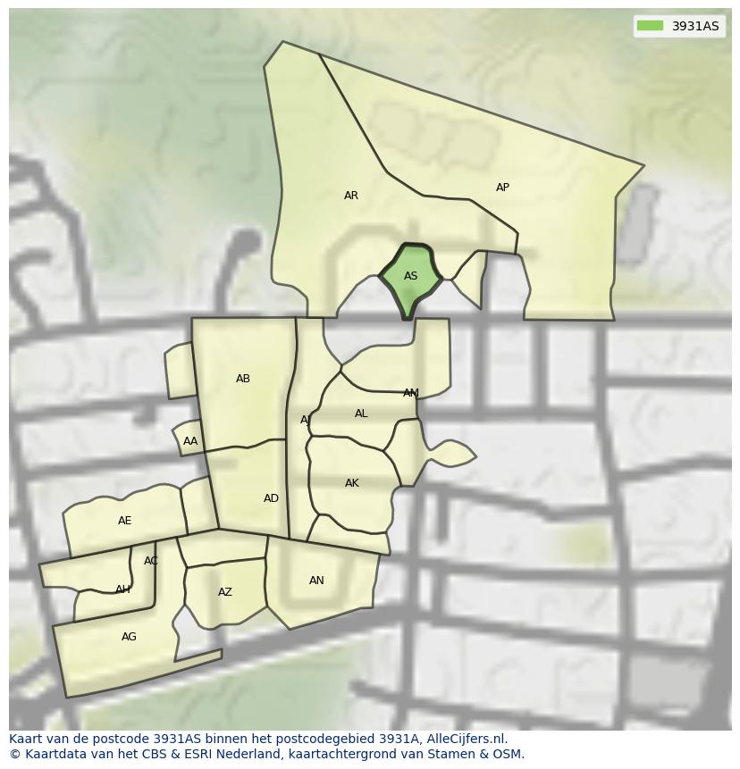 Afbeelding van het postcodegebied 3931 AS op de kaart.