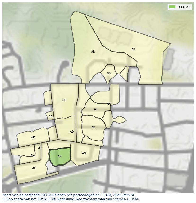 Afbeelding van het postcodegebied 3931 AZ op de kaart.