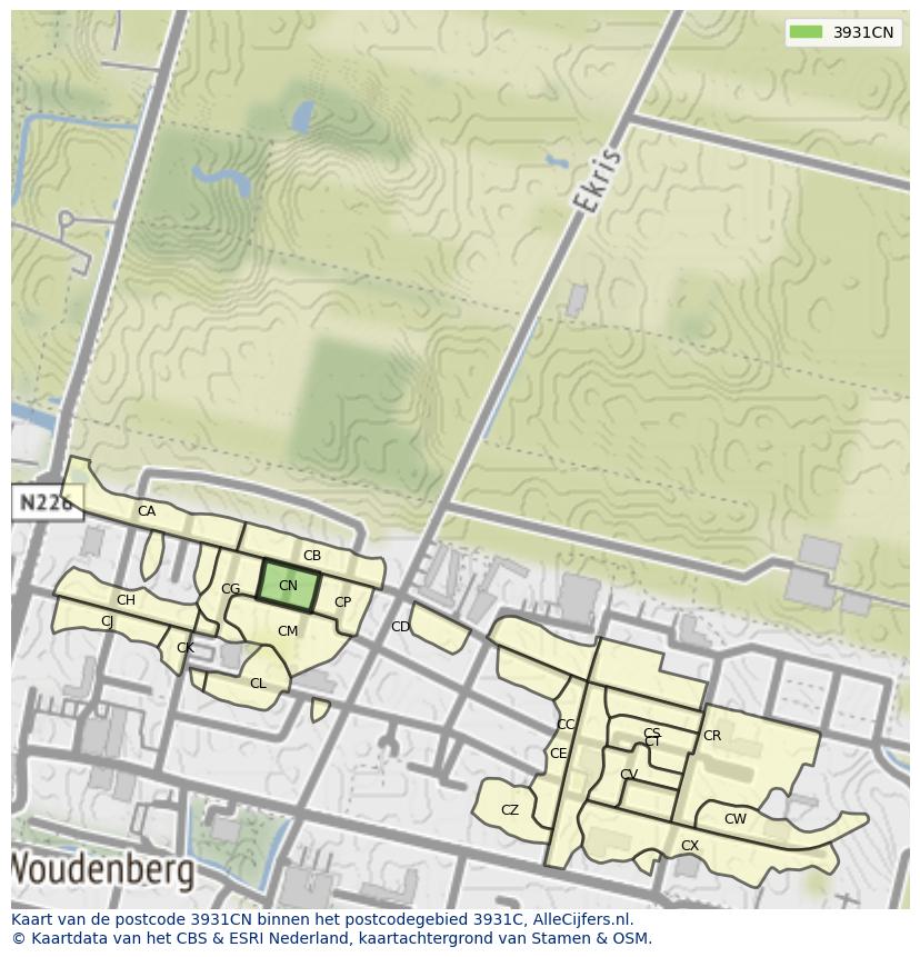 Afbeelding van het postcodegebied 3931 CN op de kaart.