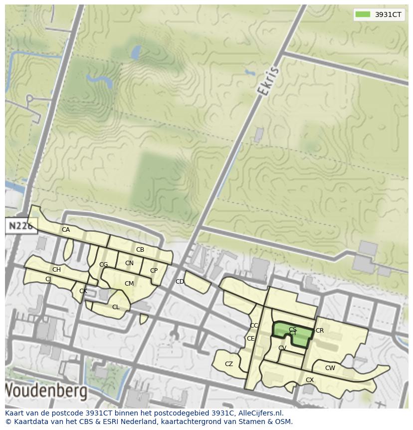 Afbeelding van het postcodegebied 3931 CT op de kaart.