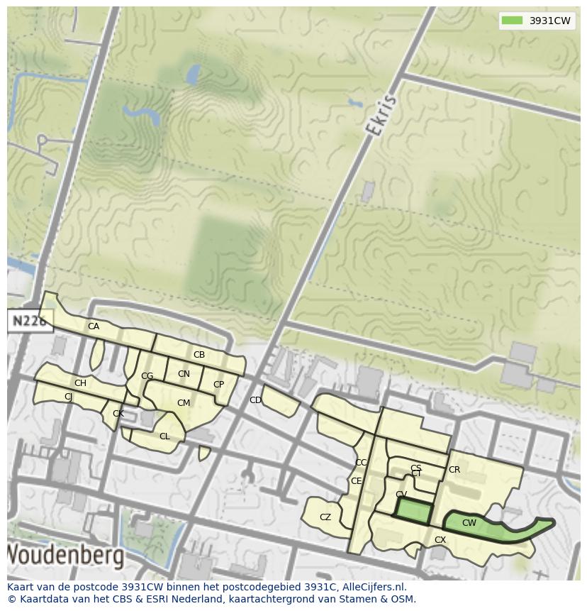 Afbeelding van het postcodegebied 3931 CW op de kaart.