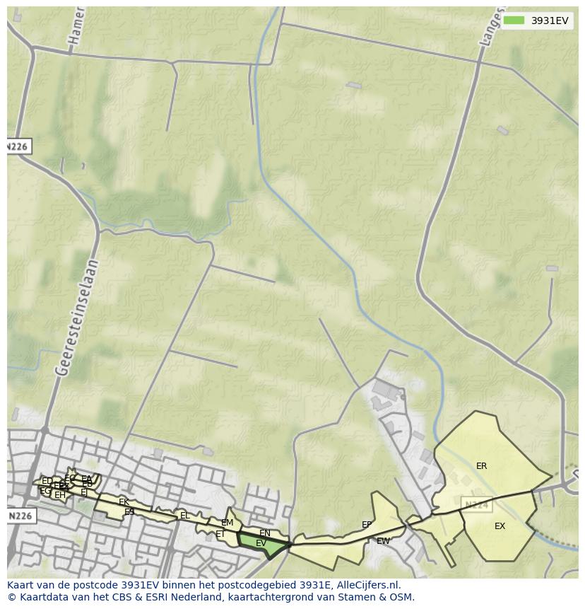 Afbeelding van het postcodegebied 3931 EV op de kaart.