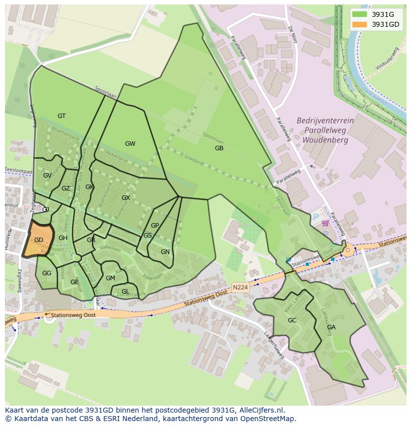 Afbeelding van het postcodegebied 3931 GD op de kaart.
