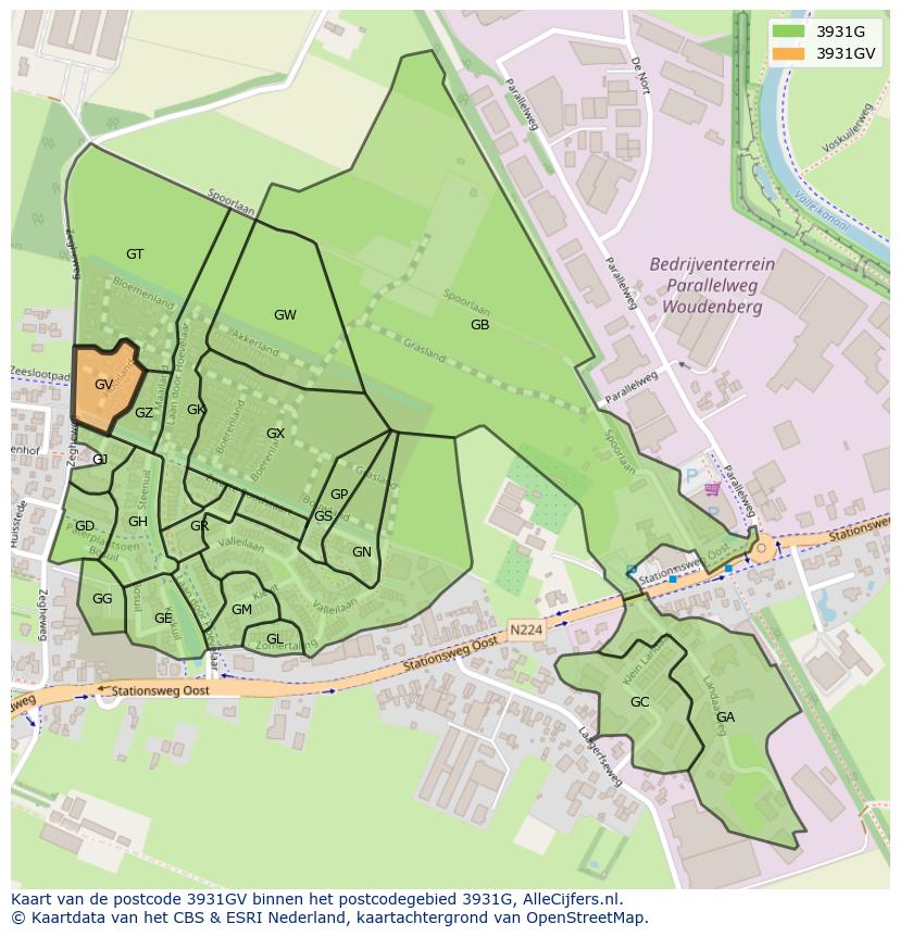 Afbeelding van het postcodegebied 3931 GV op de kaart.