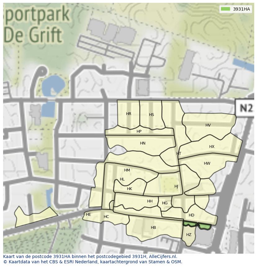 Afbeelding van het postcodegebied 3931 HA op de kaart.