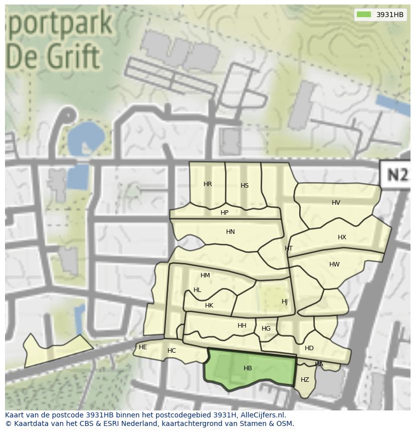 Afbeelding van het postcodegebied 3931 HB op de kaart.