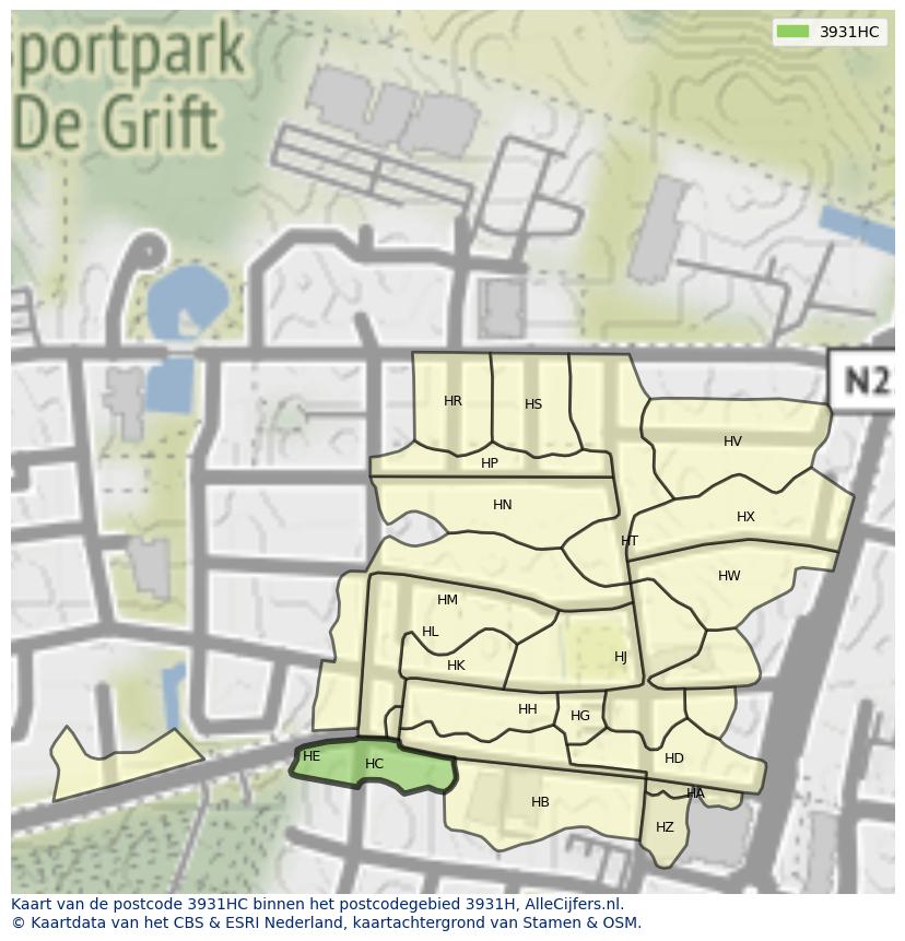 Afbeelding van het postcodegebied 3931 HC op de kaart.