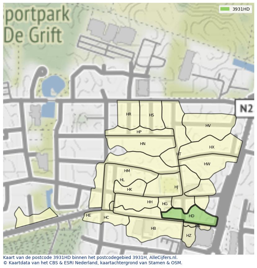 Afbeelding van het postcodegebied 3931 HD op de kaart.