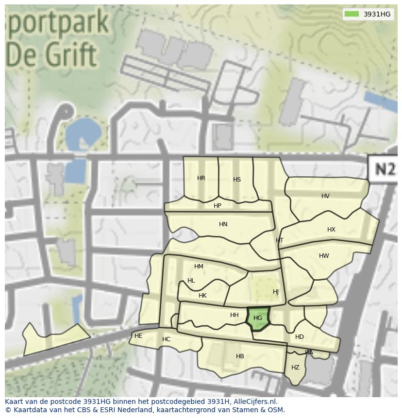 Afbeelding van het postcodegebied 3931 HG op de kaart.