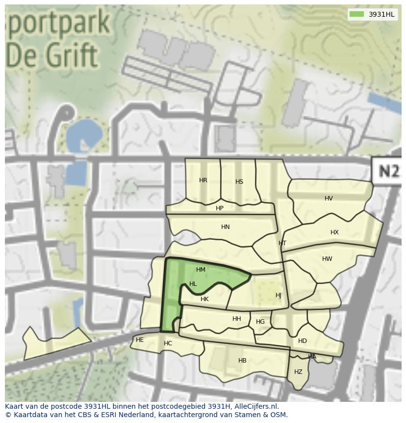 Afbeelding van het postcodegebied 3931 HL op de kaart.