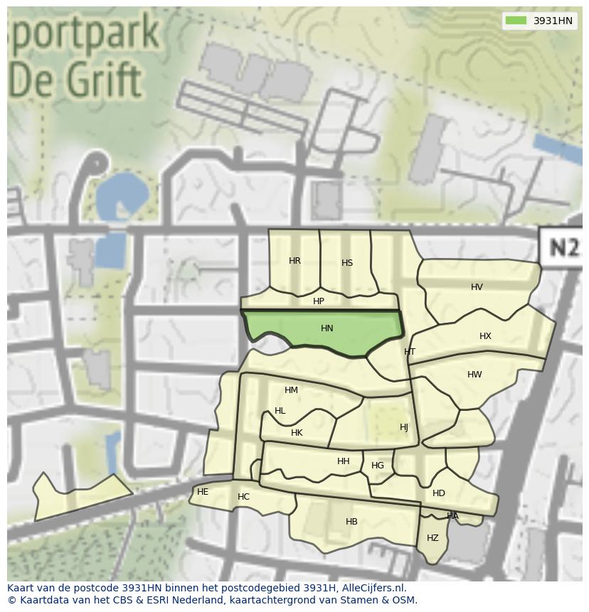 Afbeelding van het postcodegebied 3931 HN op de kaart.