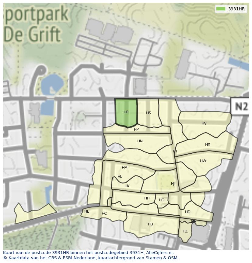 Afbeelding van het postcodegebied 3931 HR op de kaart.
