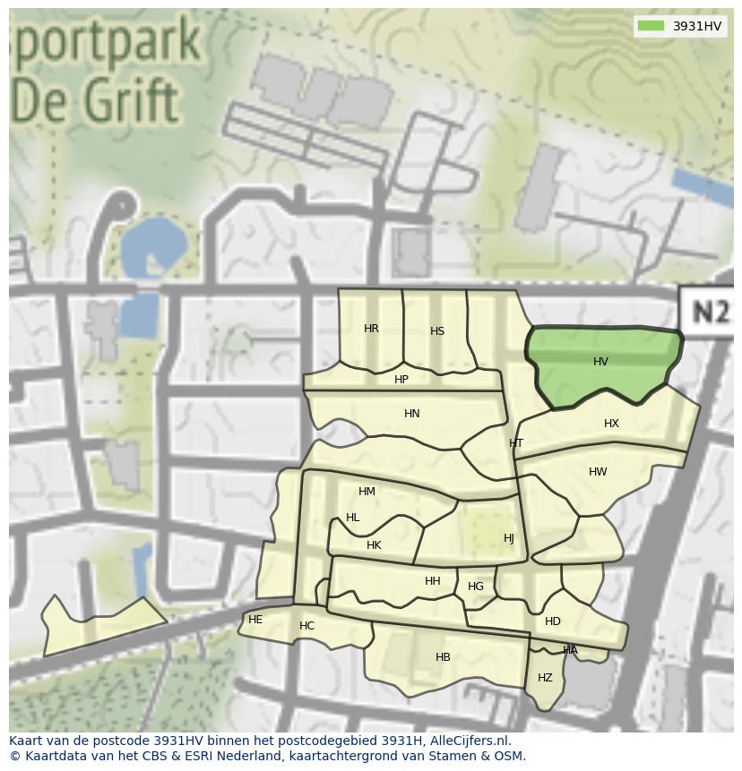 Afbeelding van het postcodegebied 3931 HV op de kaart.