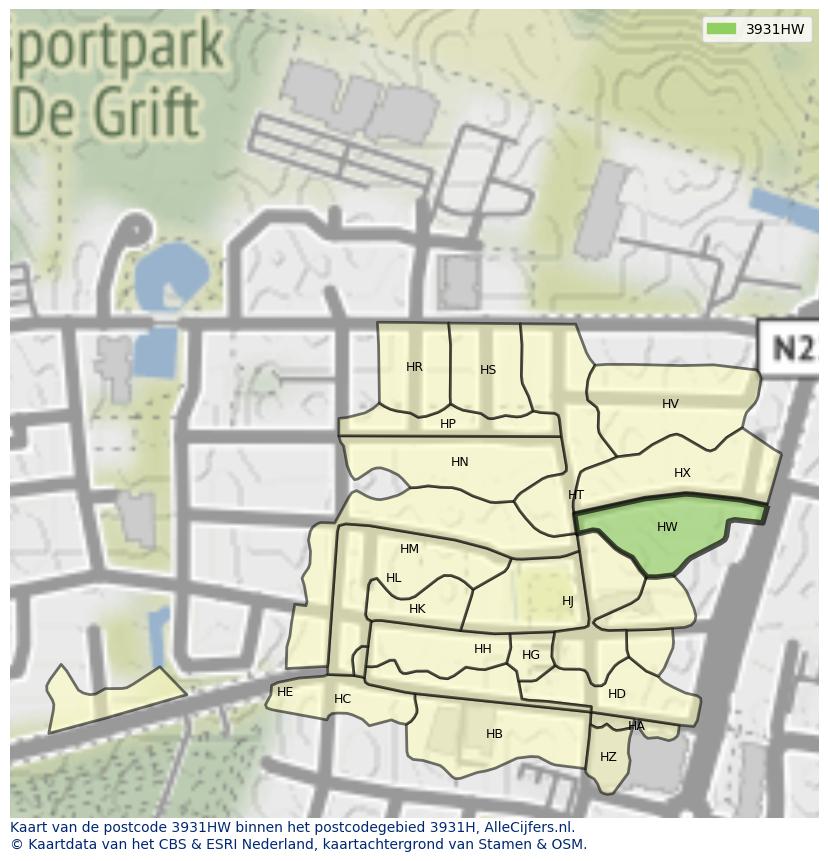 Afbeelding van het postcodegebied 3931 HW op de kaart.