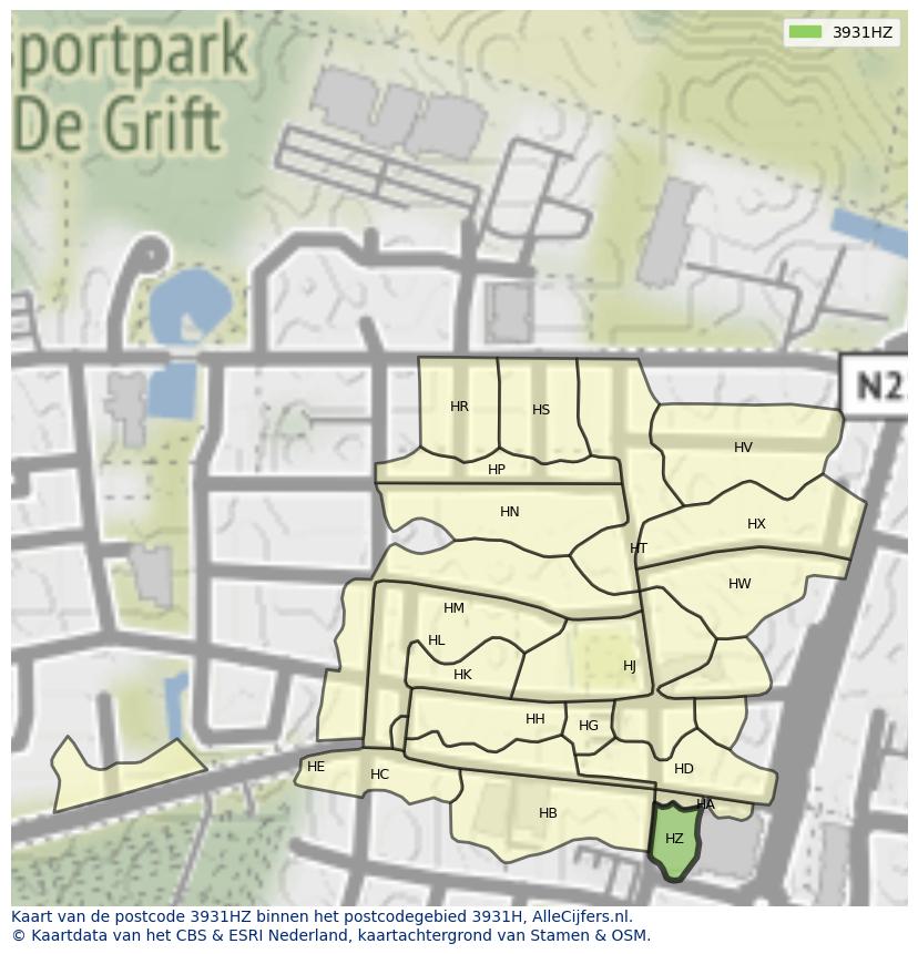 Afbeelding van het postcodegebied 3931 HZ op de kaart.