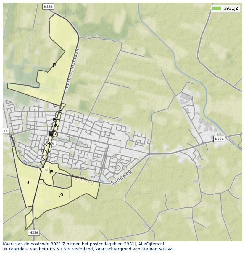 Afbeelding van het postcodegebied 3931 JZ op de kaart.