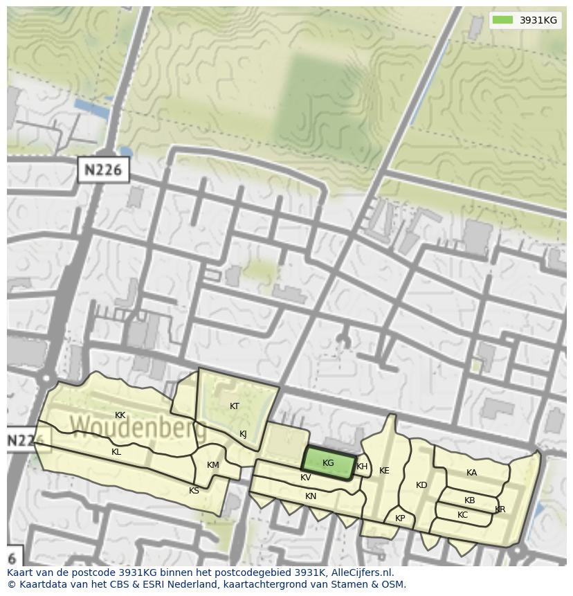 Afbeelding van het postcodegebied 3931 KG op de kaart.