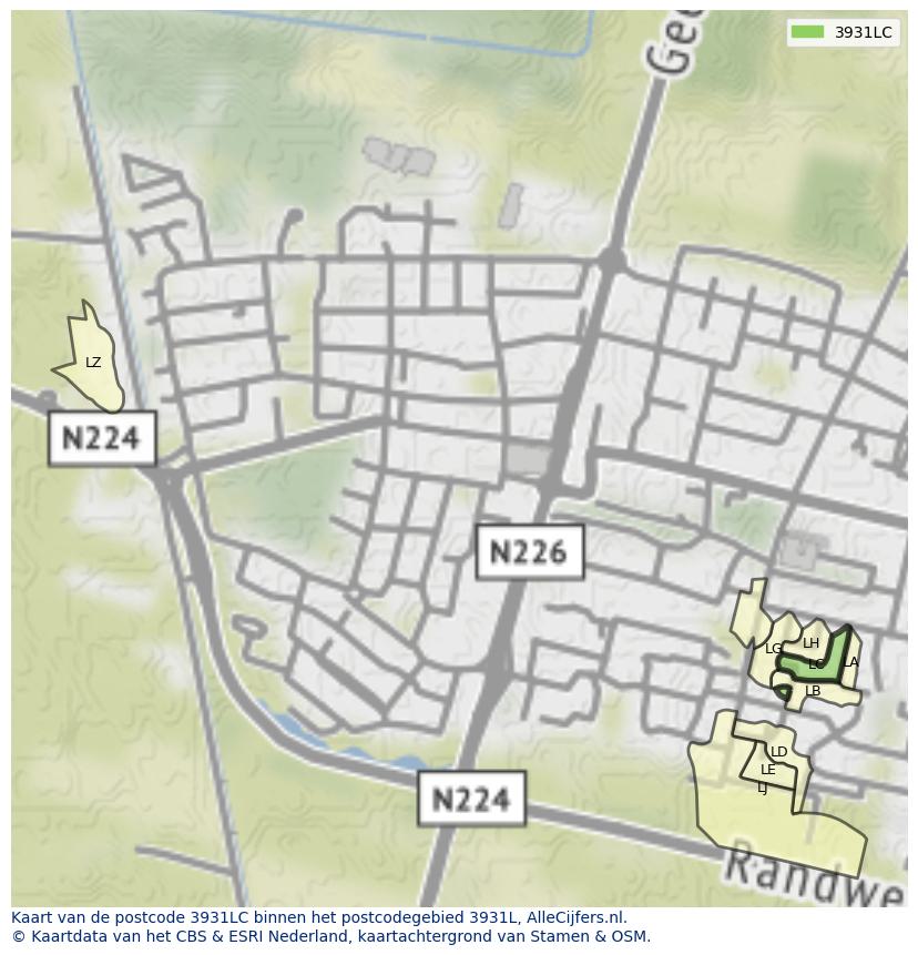 Afbeelding van het postcodegebied 3931 LC op de kaart.