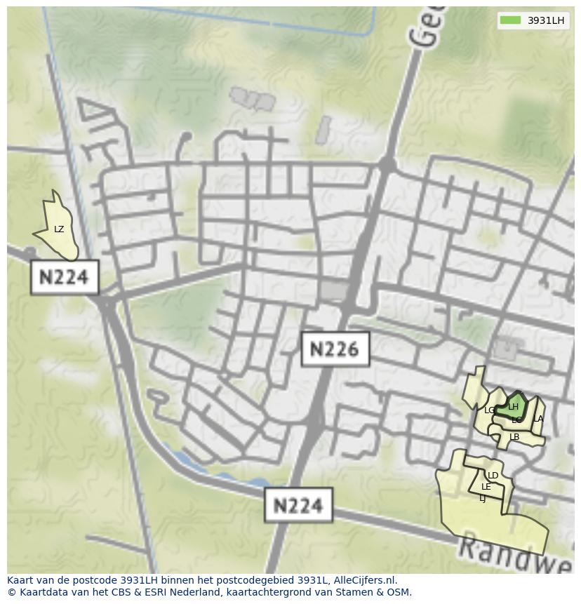 Afbeelding van het postcodegebied 3931 LH op de kaart.