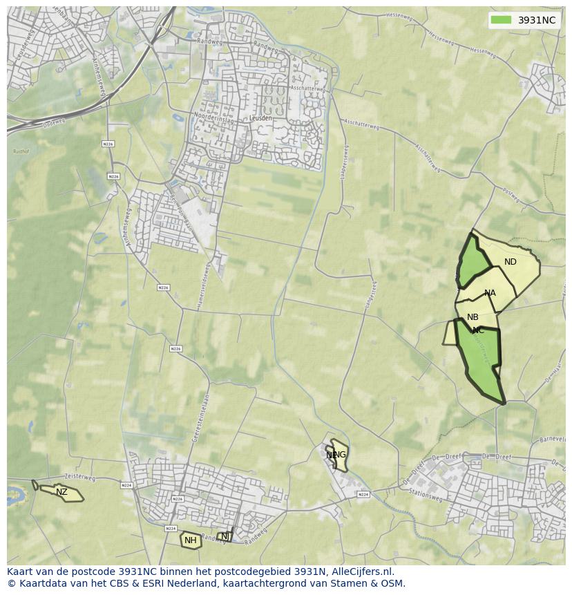 Afbeelding van het postcodegebied 3931 NC op de kaart.