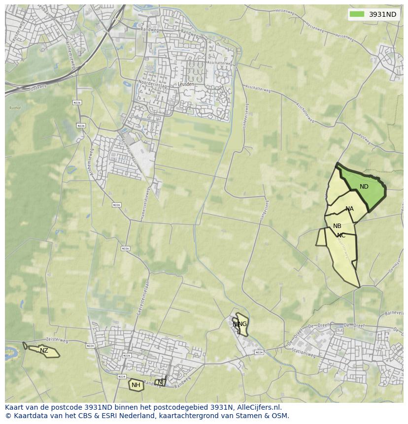 Afbeelding van het postcodegebied 3931 ND op de kaart.