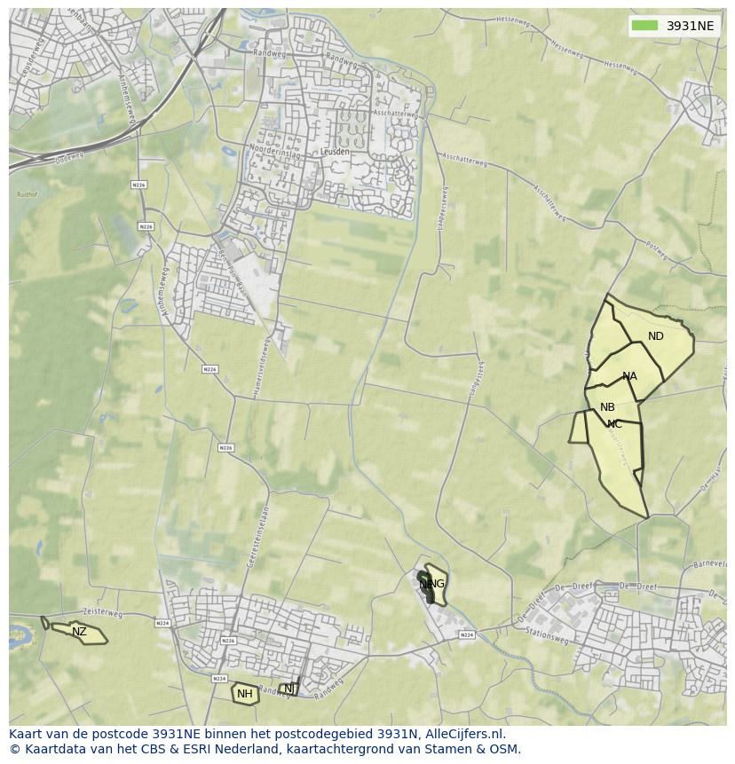 Afbeelding van het postcodegebied 3931 NE op de kaart.